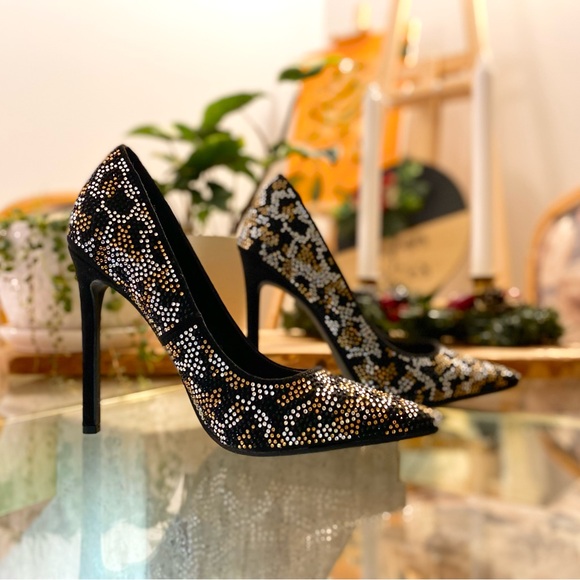 JustFab Sparkling Black and Gold Stilleto Pump Heels - Picture 11 of 13